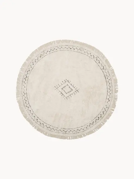 Tapis rond à franges tufté main Fionn, Beige clair, noir, Ø 150 cm (taille M)