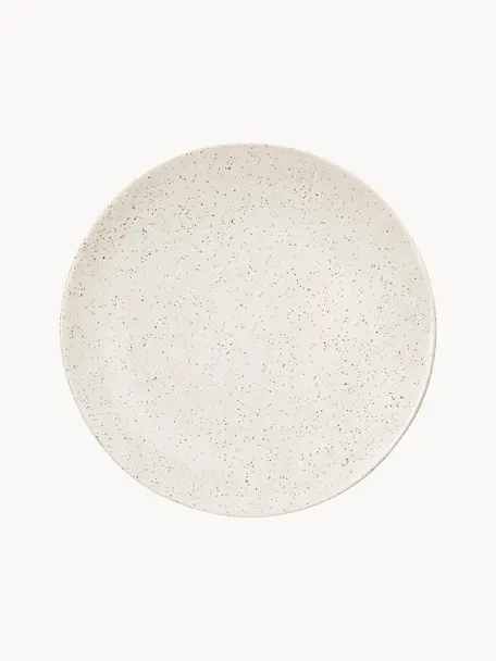 Ručně vyrobené mělké talíře Nordic Vanilla, 4 ks, Kamenina, Krémově bílá, tečky, Ø 26 cm