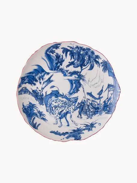 Talerz duży z porcelany Classic On Acid, Porcelana, Biały, odcienie niebieskiego, Ø 28 cm