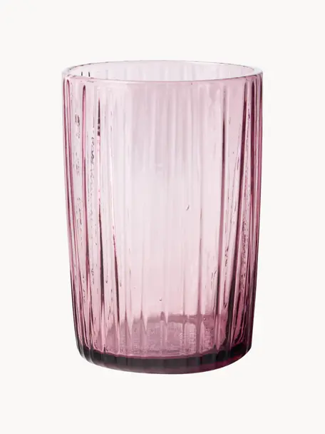 Verres à eau en verre strié Kusintha, 4 pièces, Verre, Rose, Ø 7 x haut. 10 cm