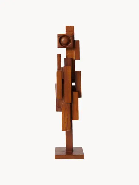 Objet décoratif artisanal en bois de teck Skyline, Bois de teck, Bois de teck, larg. 9 x prof. 28 cm