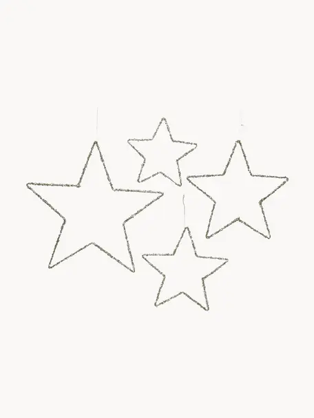 Sada závěsných hvězd Glossa, 4 díly, Kov, Stříbrná, Sada s různými velikostmi