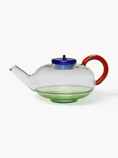 Mondgeblazen glazen theepot NoRush, 900 ml, Glas, Donkerblauw, groen, transparant, rood, 900 ml