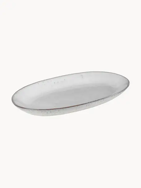 Ručně vyrobený servírovací talíř Nordic Sand, D 30 cm, Kamenina, Světle šedá, tečky, Š 30 cm, H 17 cm