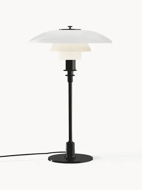 Lampada da tavolo grande in vetro soffiato PH 3/2, Paralume: vetro opalino soffiato a , Struttura: ottone metallizzato, Nero, bianco, Ø 29 x Alt. 47 cm