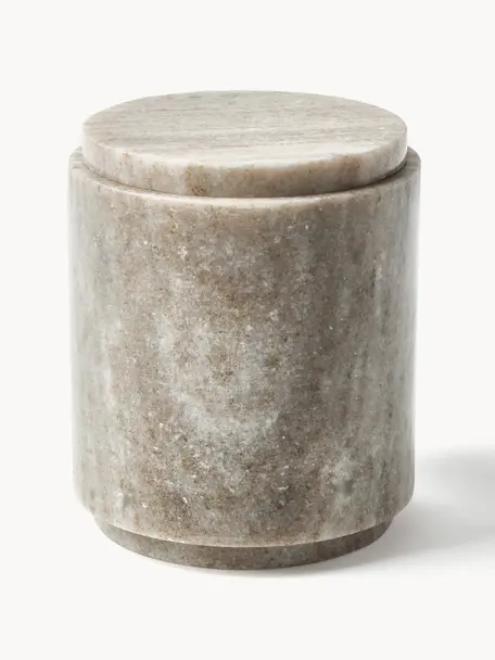Marmor-Aufbewahrungsdose Simba, H 12 cm, Marmor, Beige, marmoriert, Ø 10 x H 12 cm