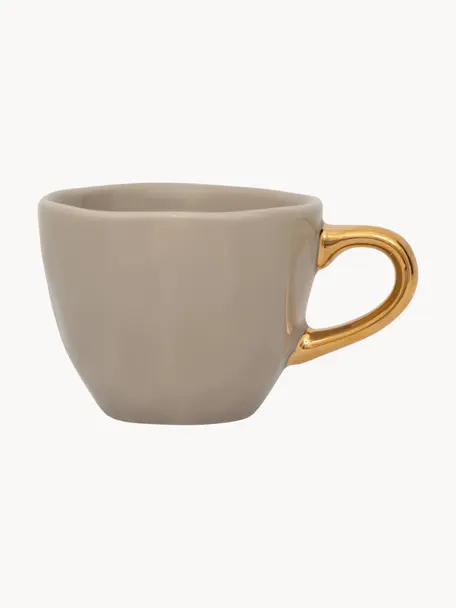 Espressotassen Good Morning mit goldfarbenem Griff, 2 Stück, Steingut, Beige, Goldfarben, Ø 6 x H 5 cm, 95 ml