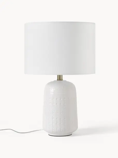 Grande lampe à poser en céramique blanche Iva, Blanc, Ø 33 x haut. 53 cm