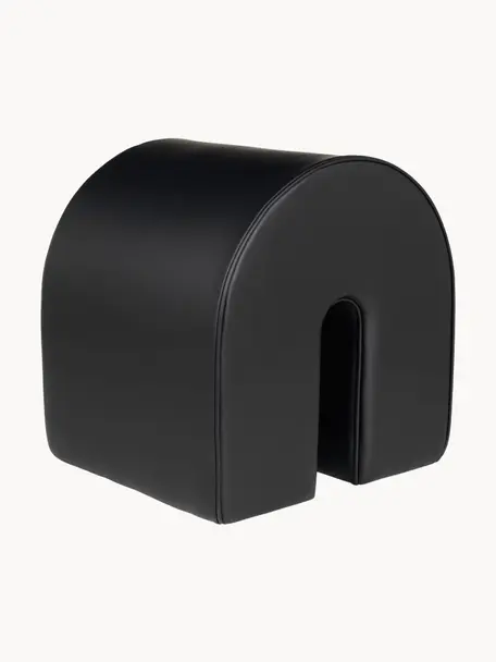 Kožený puf Curved, Koža čierna, Š 36 x V 42 cm