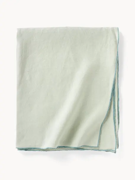 Nappe en lin avec passepoil Kennedy, 100 % lin délavé

Le lin est une fibre naturelle qui se caractérise par ses propriétés respirantes, sa résistance et son toucher doux

Le matériau est certifié STANDARD 100 OEKO-TEX®, 6760CIT, CITEVE, Vert sauge, vert menthe, 6-8 personnes (long. 250 x larg. 140 cm)