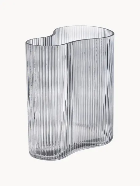 Vaso di design in vetro soffiato con rilievo scanalato Dawn, Vetro, Grigio, Larg. 19 x Alt. 20 cm