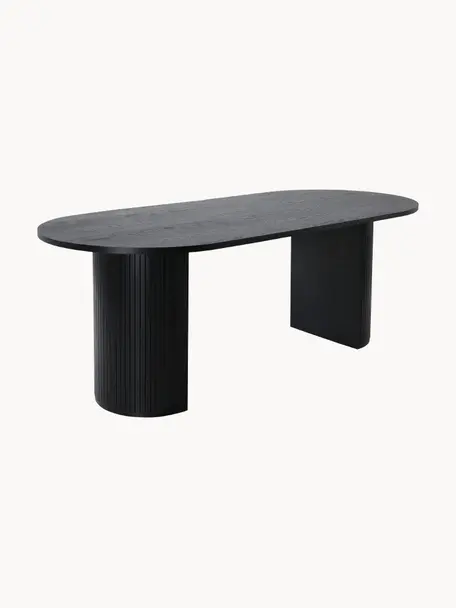Tavolo ovale con finitura in legno di  quercia Bianca, 200x90 cm, Legno di quercia laccato nero, Larg. 200 x Prof. 90 cm