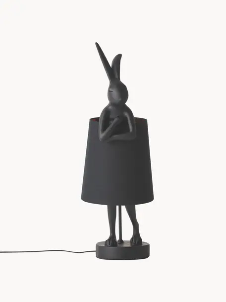 Grosse Design Tischlampe Rabbit, Lampenschirm: Leinen, Stange: Stahl, pulverbeschichtet, Schwarz, Ø 23 x H 68 cm