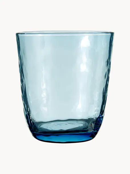 Verre à eau soufflé bouche, surface inégale Hammered, 4 pièces, Verre, soufflé bouche, Bleu, transparent, Ø 9 x haut. 10 cm, 250 ml