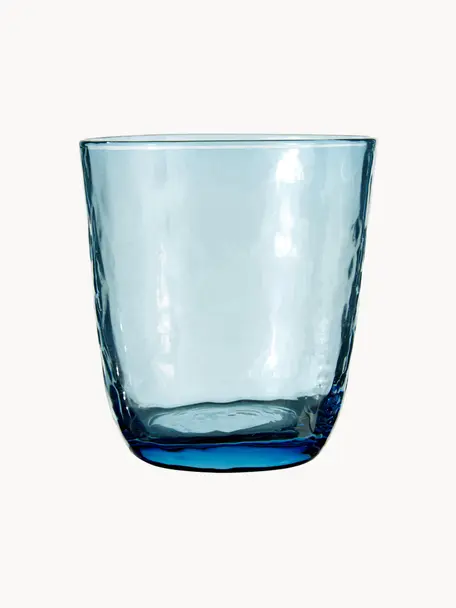 Bicchiere acqua in vetro soffiato irregolare Hammered 4 pz, Vetro soffiato, Blu trasparente, Ø 9 x Alt. 10 cm, 250 ml