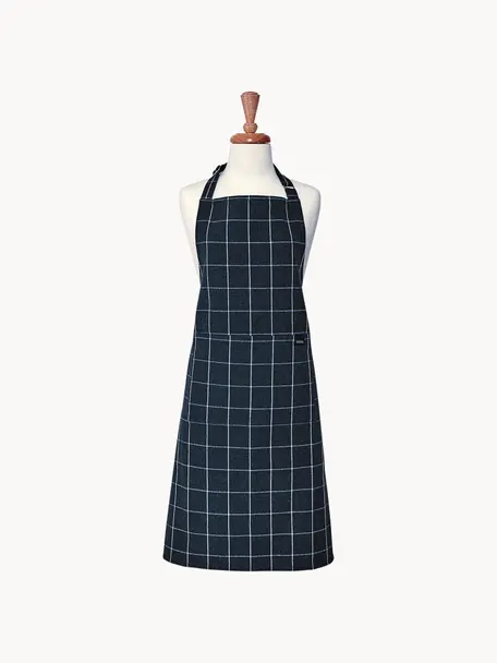 Schürze Eco Check, Recycelte Baumwolle, Polyester, Dunkelblau, Weiß, B 70 x L 89 cm