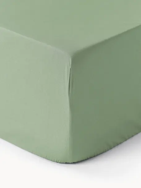 Prześcieradło z perkalu z gumką na łóżko kontynentalne Elsie, Szałwiowy zielony, S 90 x D 200 cm, W 35 cm