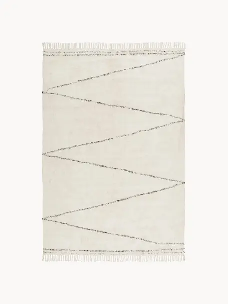 Tappeto in cotone fatto a mano con motivo a zigzag e frange Asisa, 100% cotone, Beige chiaro, nero, Larg. 200 x Lung. 300 cm (taglia L)