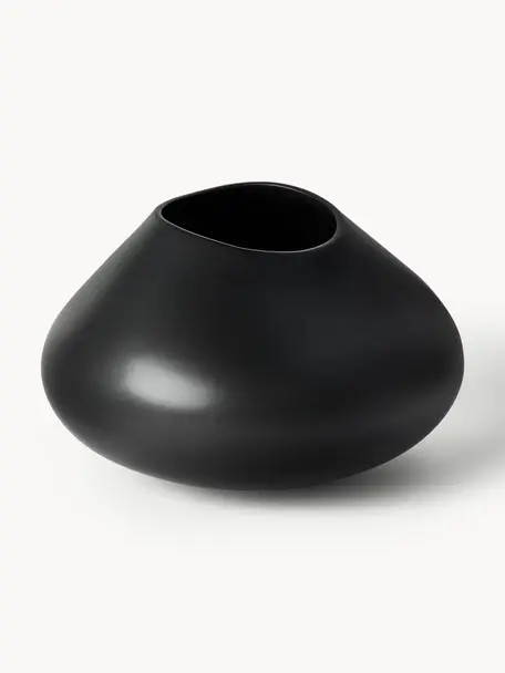 Vase artisanal Latona, haut. 19 cm, Grès cérame, Noir, Ø 26 x haut. 19 cm