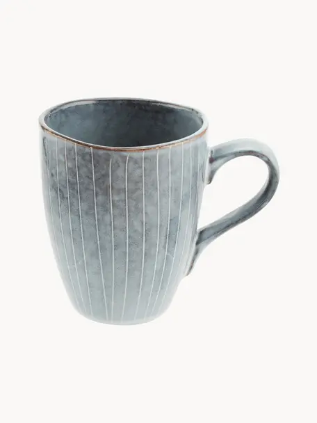 Tasses à thé artisanales Nordic Sea, tailles variées, 6 pièces, Grès cérame, Gris-bleu, Ø 8 x haut. 10 cm, 250 ml