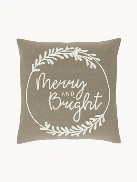 Poszewka na poduszkę z haftem Merry and Bright, Beżowy, S 45 x D 45 cm