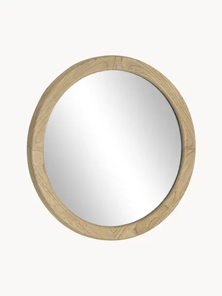 Specchio da parete rotondo con cornice in legno Alum, Cornice: legno mindi Superficie de, Legno chiaro, Ø 50 x Prof. 4 cm
