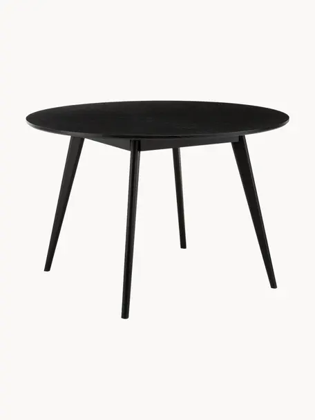 Table ronde en bois d'hévéa Yumi, Ø 115 cm, Bois, noir laqué, Ø 115 cm