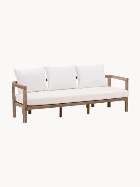 Sofá para exterior de madera de acacia Erica (3 plazas), Estructura: madera de acacia, aceitad, Asiento: tejido (100% poliéster), Tejido blanco crema, madera de acacia, An 180 x Al 60 cm