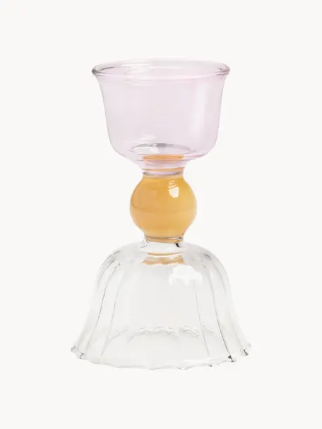 Kandelaar Perle van borosilicaatglas, Borosilicaatglas, Transparant, oranje, lichtroze, Ø 6 x H 10 cm