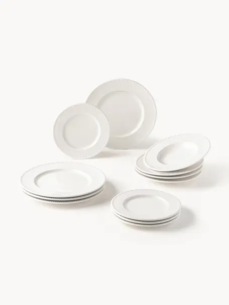 Vajilla de porcelana Perla, 4 comensales (12 pzas.), Porcelana, Blanco, 4 comensales (12 pzas.)