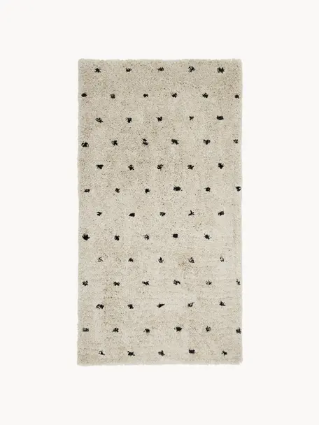 Pluizig hoogpolig vloerkleed Ayana, met stippels, Onderzijde: 100% katoen Het materiaal, Lichtbeige, zwart, B 300 x L 400 cm