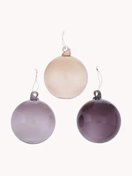 Boules de Noël Lanu, 3 élém., Verre, laqué, Lilas, beige, Ø 8 x haut. 8 cm