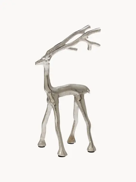 Handgefertigter Deko-Hirsch Marely H 27 cm, Aluminium, Silberfarben, B 14 x H 27 cm
