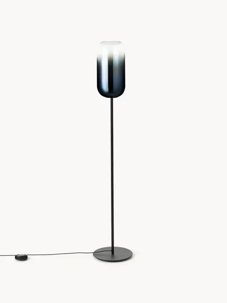 Lampadaire soufflé bouche Gople, Bleu foncé, noir, haut. 170 cm