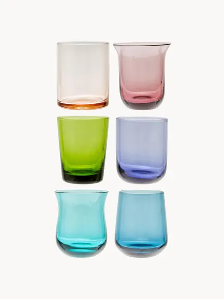 Mundgeblasene Schnapsgläser Diseguale in unterschiedlichen Farben und Formen, 6er-Set, Glas, mundgeblasen, Bunt, transparent, Ø 6 x H 6 cm, 90 ml