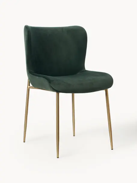 Sametová čalouněná židle Tess, Tmavě zelená, zlatá, Š 49 cm, H 64 cm