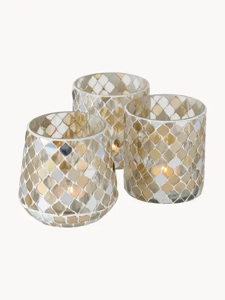 Sada svícnů na čajové svíčky Horya, 3 díly, Sklo, sádra, Jantarová, transparentní, Ø 10 cm, V 11 cm