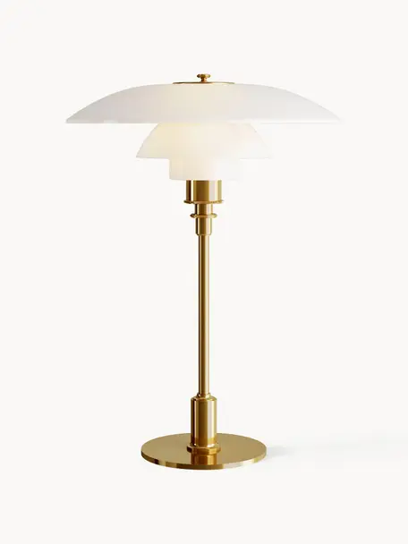 Velká stolní lampa PH 3½-2½, ručně foukaná, Zlatá, bílá, Ø 33 cm, V 47 cm