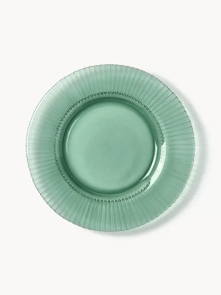 Platos postre con relieves Effie, 4 uds., Vidrio, Verde menta, Ø 21 cm