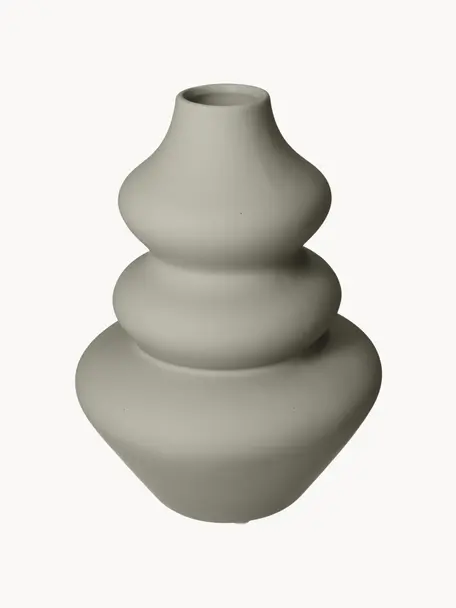 Vase design de forme organique Thena, haut. 20 cm, Grès cérame, Vert olive, Ø 15 x haut. 20 cm