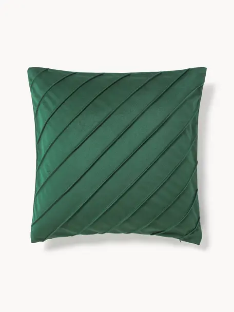 Housse de coussin en velours Leyla, Velours (100 % polyester), Vert foncé, larg. 40 x long. 40 cm