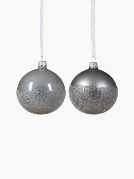 Boules de Noël Flossy, 6 élém., Verre, Gris, Ø 8 cm