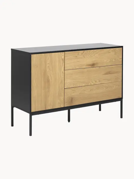 Sideboard Seaford, Korpus: Mitteldichte Holzfaserpla, Füße: Metall, pulverbeschichtet, Beige in Holzoptik, Schwarz, B 120 x H 82 cm