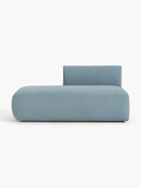 Diván modular en tejido bouclé Sofia, Tapizado: tejido bouclé (100% polié, Estructura: madera de abeto, tablero , Patas: plástico Este producto es, Bouclé azul, An 159 x F 103 cm, respaldo derecho