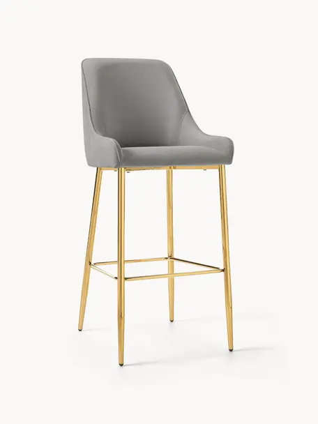 Chaise de bar velours Ava, Velours gris, larg. 48 x haut. 107 cm