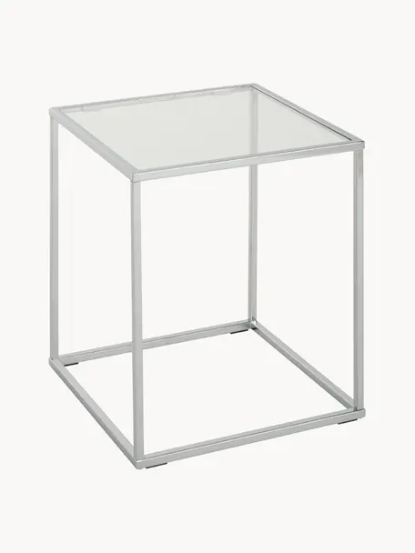 Mesa auxiliar Maya, tablero de vidrio, Tablero: vidrio laminado, Estructura: metal cromado, Transparente, cromo, An 45 x Al 50 cm