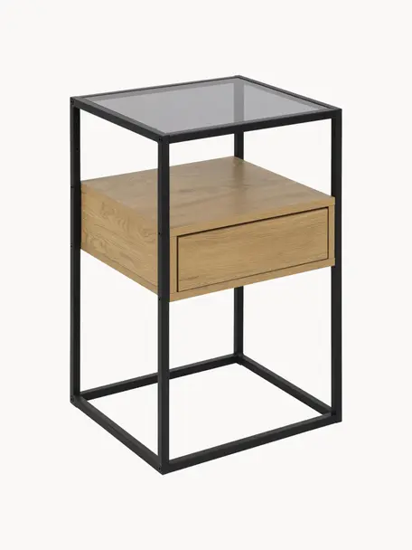 Skleněný noční stolek Randolf, Černá, dřevo, Š 40 cm, V 60 cm