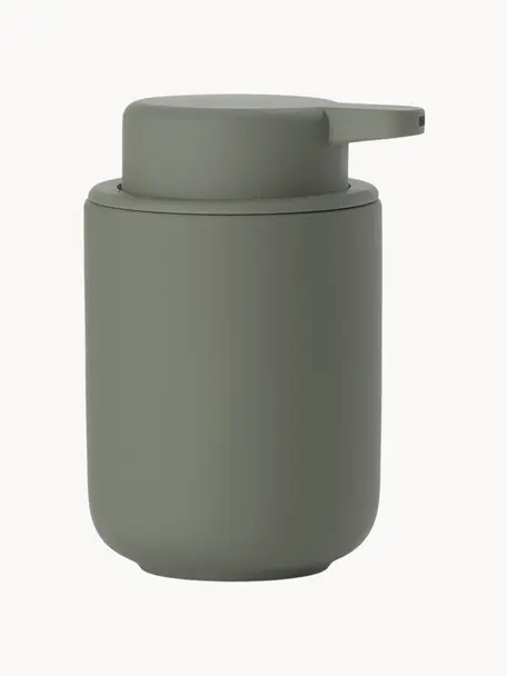 Dosificador de jabón suave Ume, Recipiente: gres cubierto con superfi, Verde oliva, Ø 8 x Al 13 cm