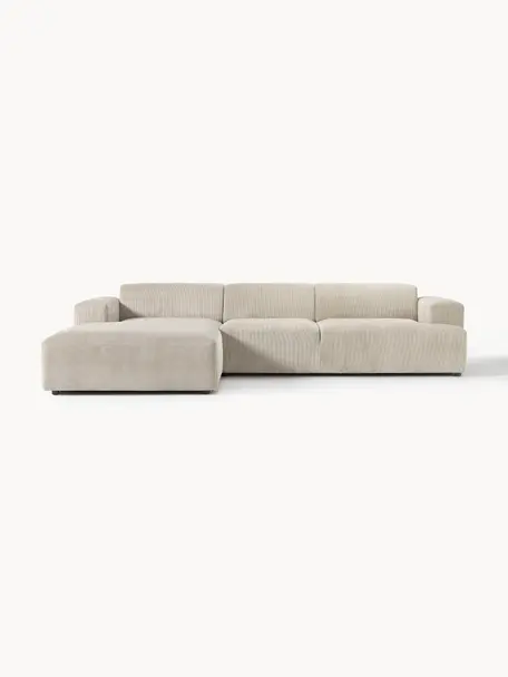 Cord-Ecksofa Melva (4-Sitzer), Bezug: Cord (92% Polyester, 8% P, Gestell: Massives Kiefernholz, Spa, Cord Hellbeige, B 319 x T 195 cm, Eckteil links