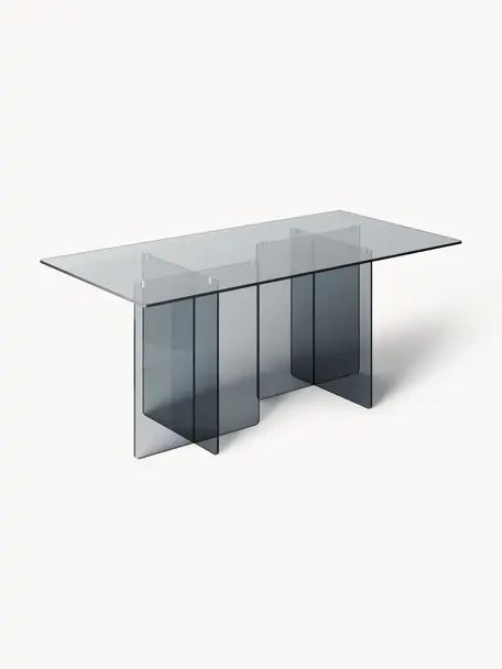 Table en verre Anouk, 180 x 90 cm, Verre, Gris, transparent, larg. 180 x haut. 90 cm